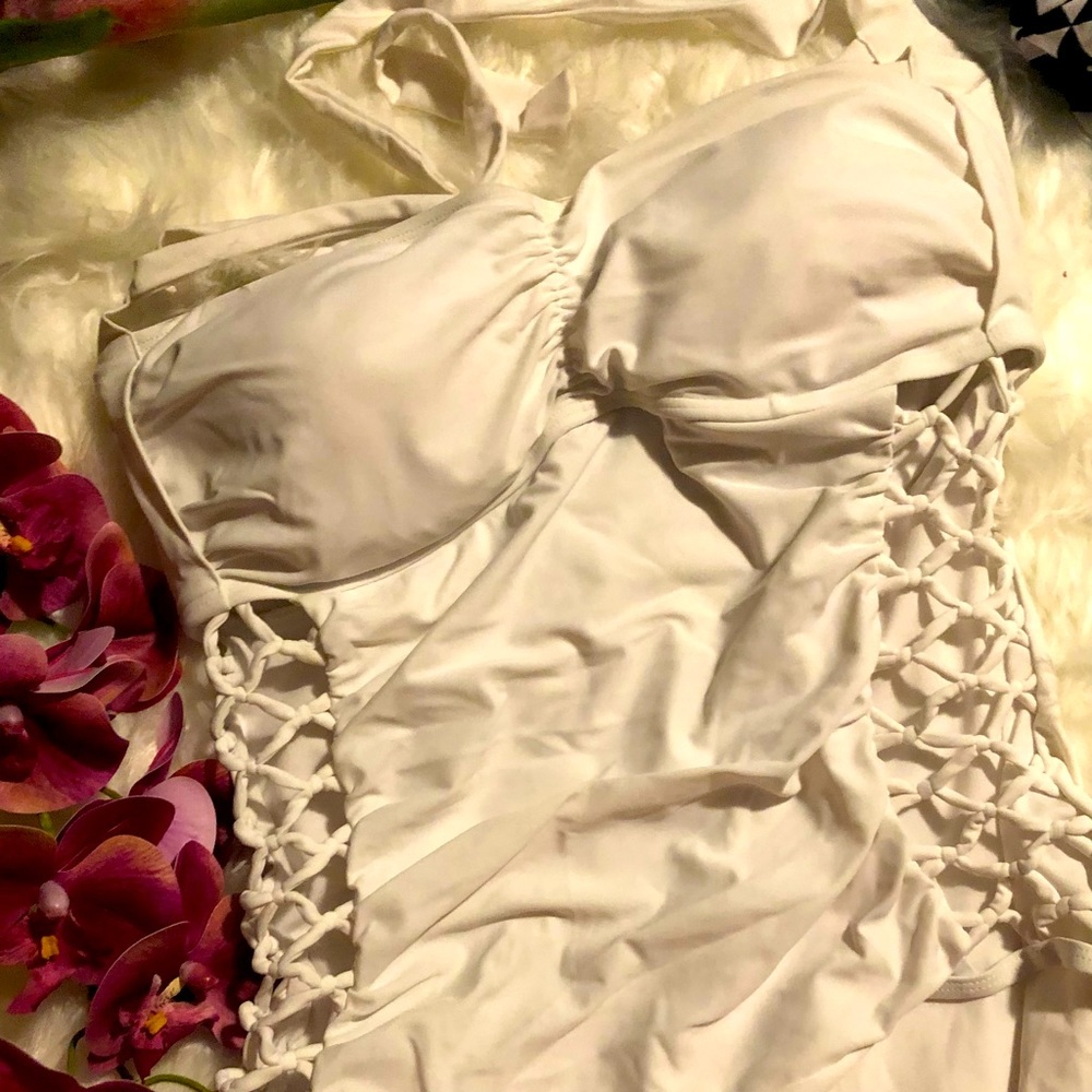 Size 16 Ashley Graham Swimsuits For All white  one piece swim suit